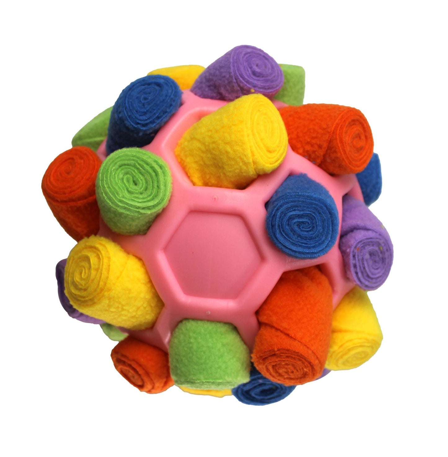 Colorful ball with textured rolls on a white background