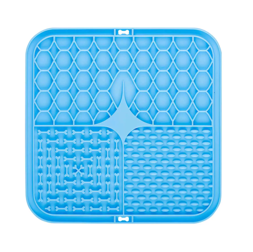 Blue silicone mat with various patterns on a white background